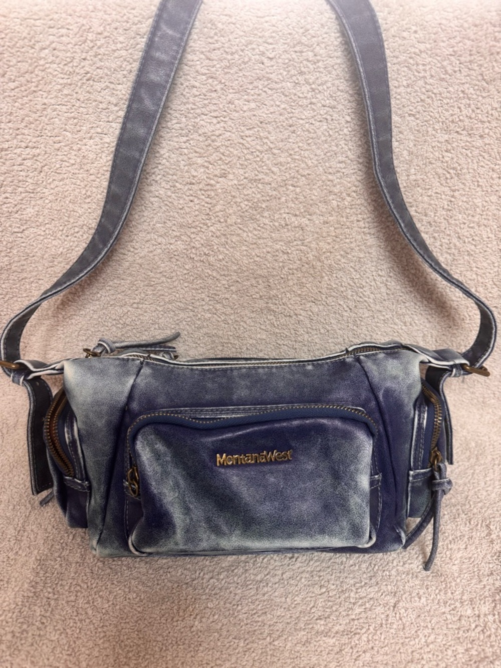 Montana West Distressed Blue Shoulder Bag with Gold Logo